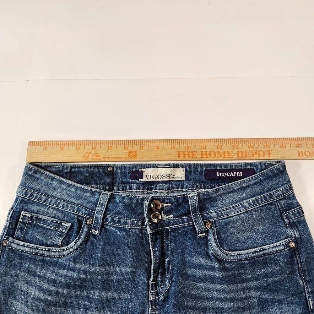 Vigoss Collection Fit Capri Womens 11 Jeweled Flap Pockets Cuffed Stretch 32" - Picture 8 of 11